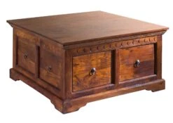 Table Basse 90x90 Acacia Laqué Nougat OXFORD #415 -Massivmoebel24 09 370 620 4514 9