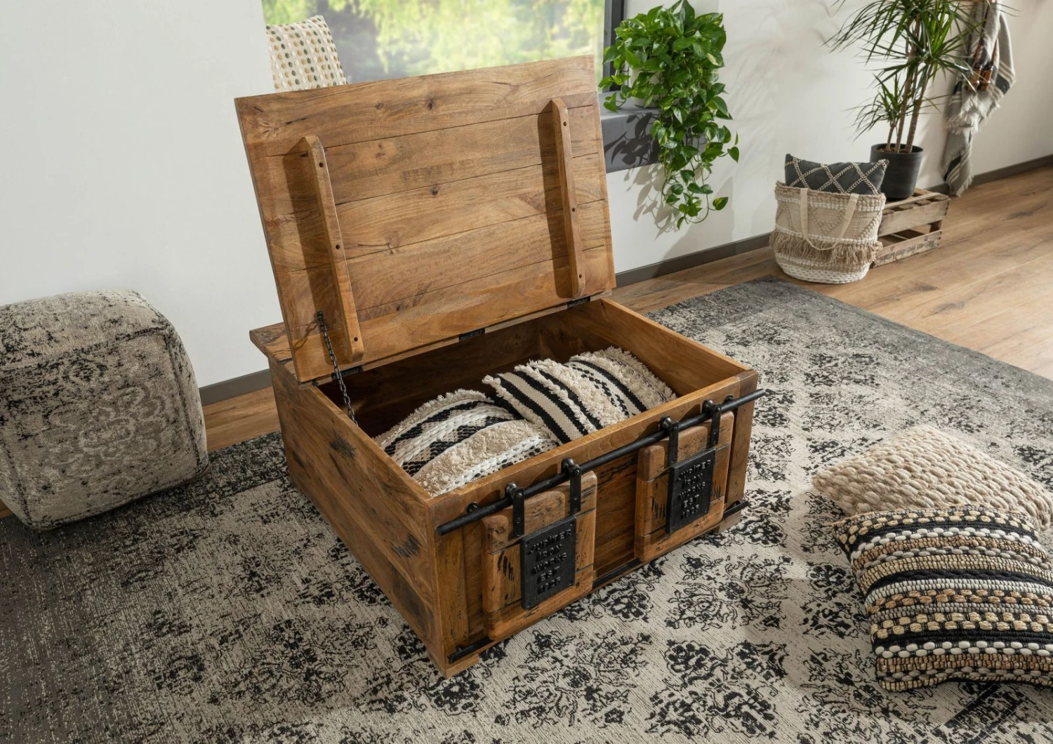 Coffre 90x90 Manguier Laqué Bois Naturel RAILWAY #164 4 Coffre 90x90 Manguier Laqué Bois Naturel RAILWAY #164 – Image 4