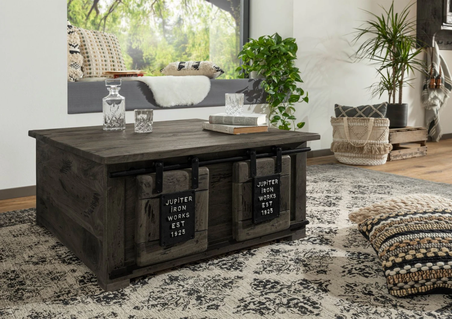 Coffre 90x90 Manguier Laqué Gris RAILWAY #264 1 Coffre 90x90 Manguier Laqué Gris RAILWAY #264