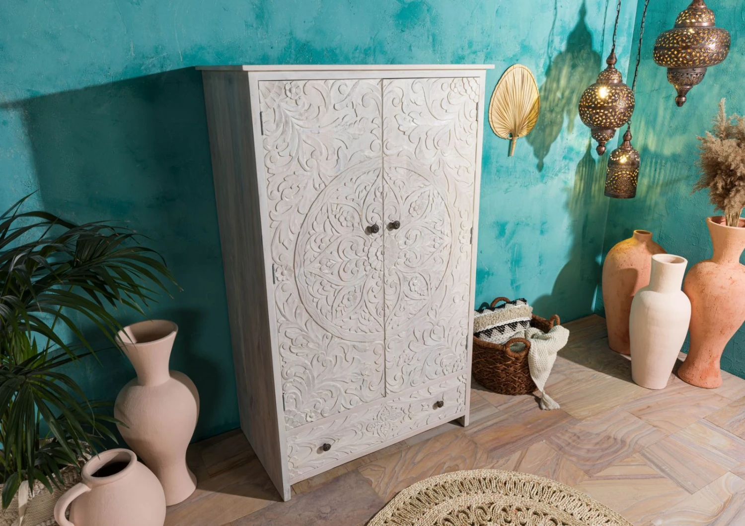 Armoire 108x64 Manguier Huilé Blanc KASHMIR #106 2 Armoire 108x64 Manguier Huilé Blanc KASHMIR #106 – Image 2