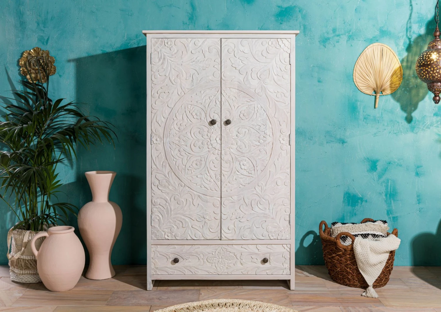 Armoire 108x64 Manguier Huilé Blanc KASHMIR #106 3 Armoire 108x64 Manguier Huilé Blanc KASHMIR #106 – Image 3