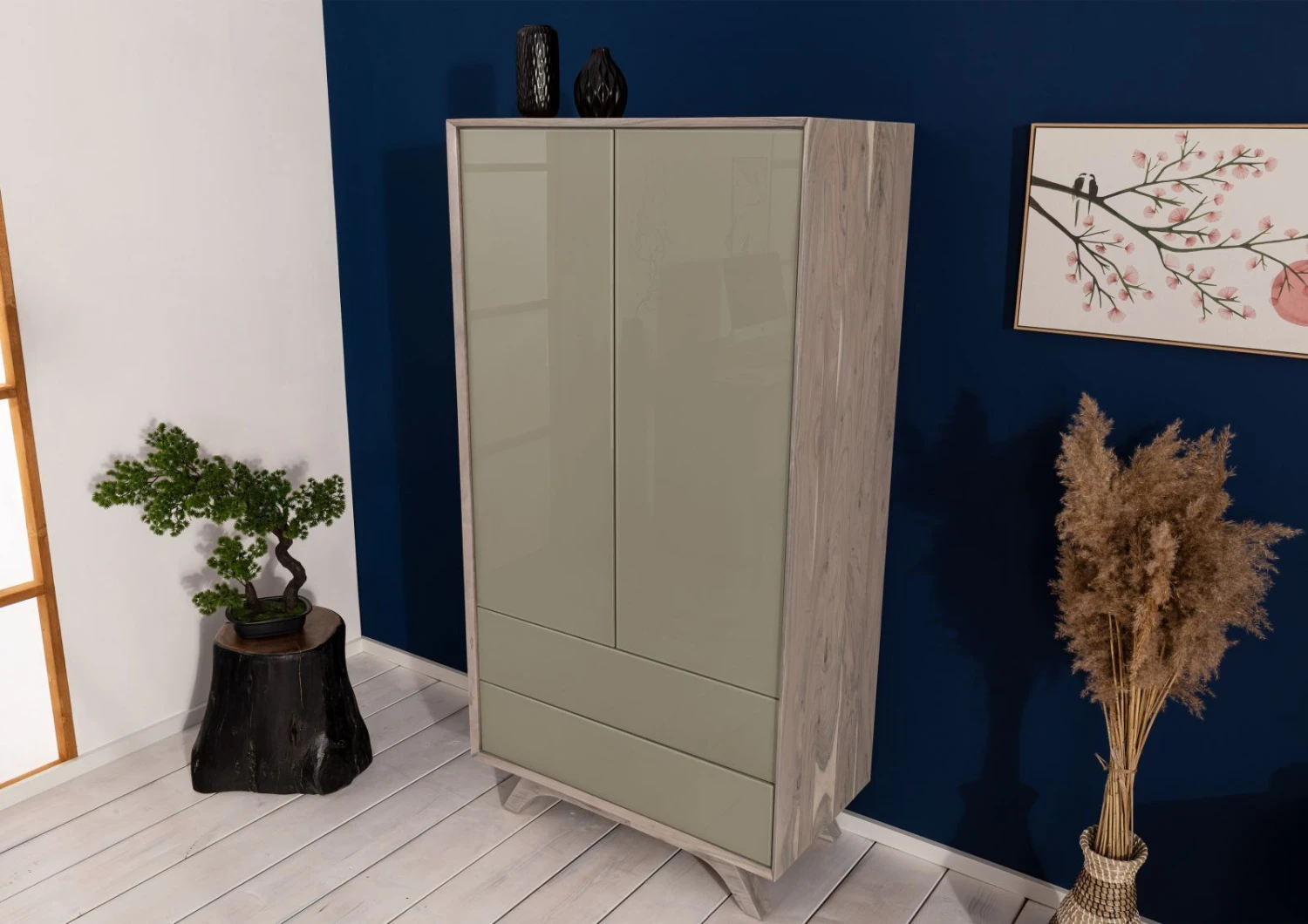 Armoire 90x50 Acacia Laqué Brun Crême TROMSO #002 2 Armoire 90x50 Acacia Laqué Brun Crême TROMSO #002 – Image 2