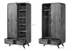 Armoire En Bois De Sheesham 90x45x180 Marron Foncé Laqué MAILAND #210 -Massivmoebel24 09 612 875 0110 08