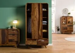 Armoire En Bois De Sheesham 90x45x180 Marron Foncé Laqué MAILAND #210 -Massivmoebel24 09 612 875 1110 03