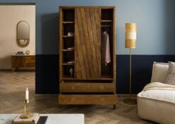 Armoire Manguier 100x60x80 Huilé Marron / Poignée Dorée LOS ANGELES #111 -Massivmoebel24 09 612 891 0111 03