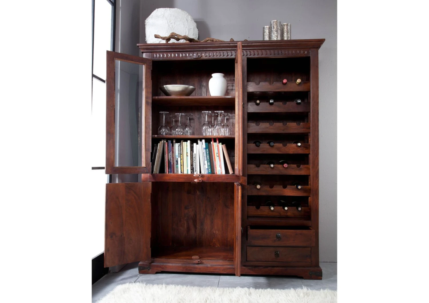 Étagère à Vin 144x47 Acacia Laqué Nougat OXFORD #519 2 Étagère à Vin 144x47 Acacia Laqué Nougat OXFORD #519 – Image 2