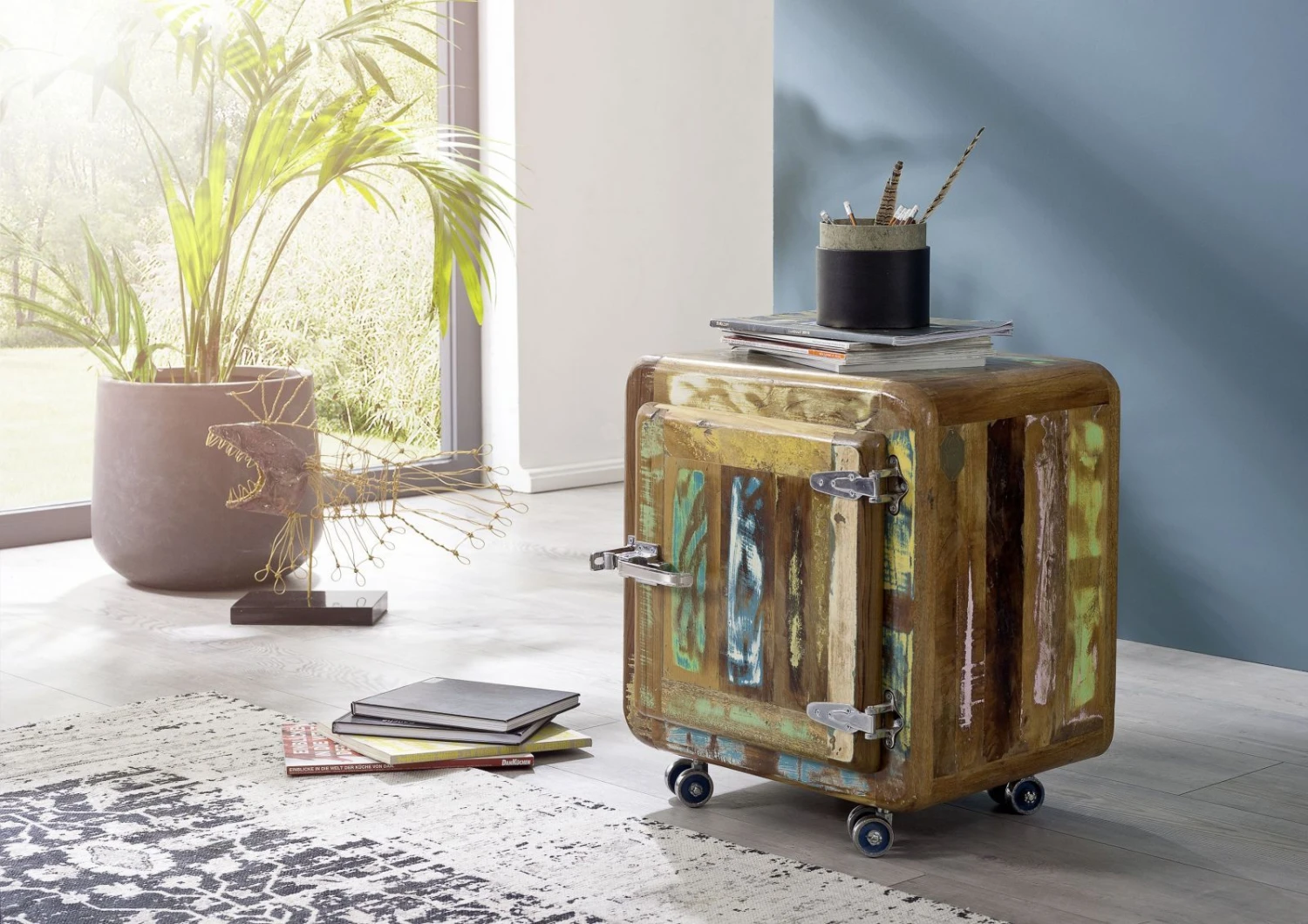 Meuble D'appoint 50x38 Bois De Récupération Laqué Multicolore FREEZY #05 1 Meuble D'appoint 50x38 Bois De Récupération Laqué Multicolore FREEZY #05