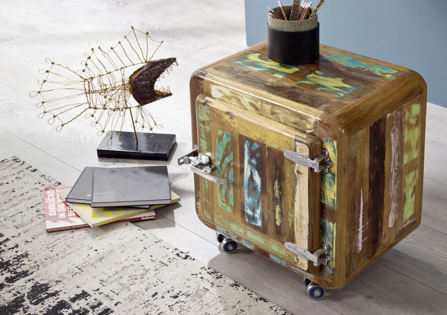 Meuble D'appoint 50x38 Bois De Récupération Laqué Multicolore FREEZY #05 2 Meuble D'appoint 50x38 Bois De Récupération Laqué Multicolore FREEZY #05 – Image 2