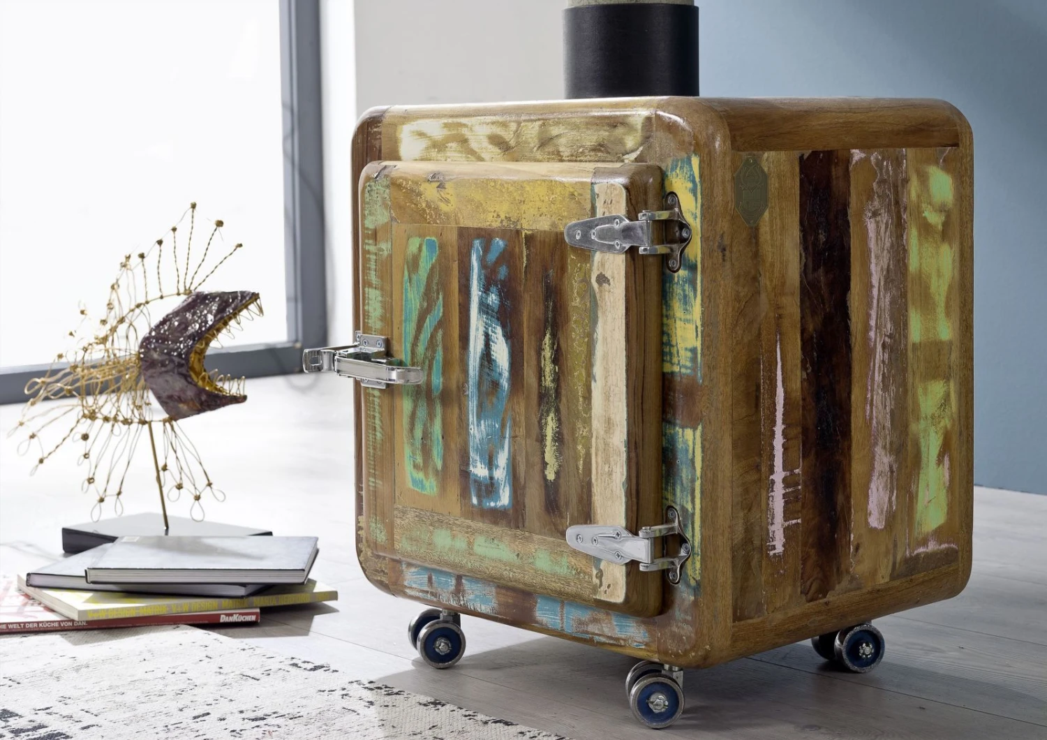 Meuble D'appoint 50x38 Bois De Récupération Laqué Multicolore FREEZY #05 3 Meuble D'appoint 50x38 Bois De Récupération Laqué Multicolore FREEZY #05 – Image 3