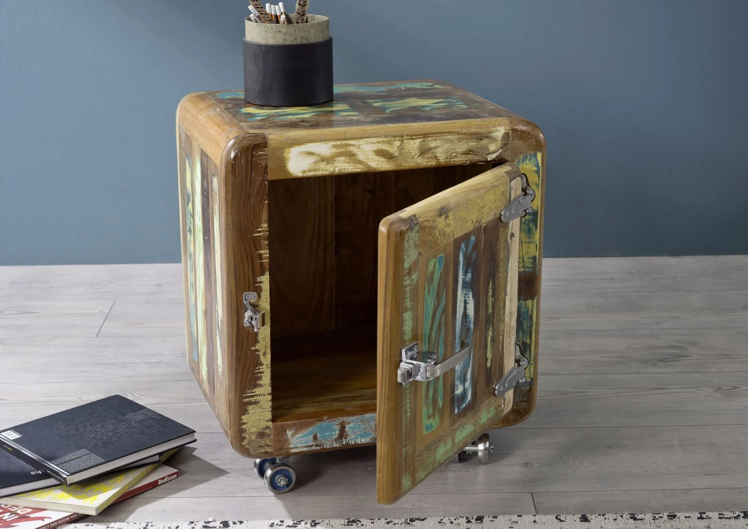 Meuble D'appoint 50x38 Bois De Récupération Laqué Multicolore FREEZY #05 5 Meuble D'appoint 50x38 Bois De Récupération Laqué Multicolore FREEZY #05 – Image 5