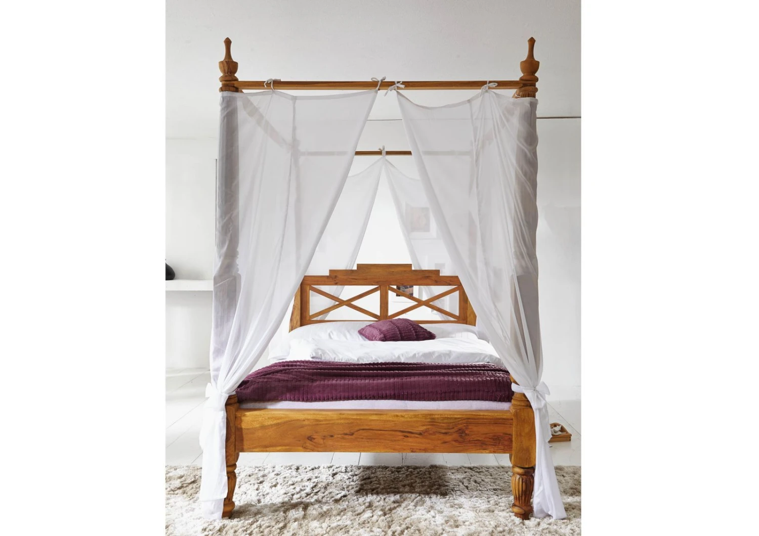 Lit à Baldaquin 140x200 Palissandre Huilé Brun NATURE BROWN #530 2 Lit à Baldaquin 140x200 Palissandre Huilé Brun NATURE BROWN #530 – Image 2