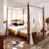 Lit à Baldaquin 140x200 Acacia Laqué Miel OXFORD #0244