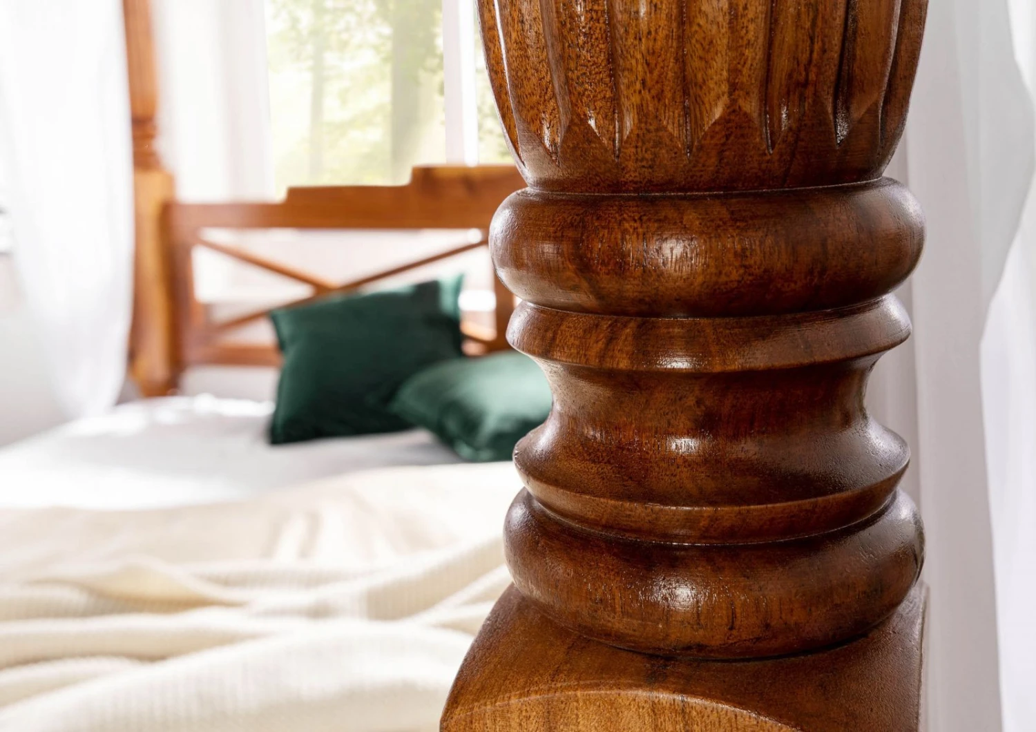 Lit à Baldaquin 140x200 Acacia Laqué Miel OXFORD #0244 4 Lit à Baldaquin 140x200 Acacia Laqué Miel OXFORD #0244 – Image 4