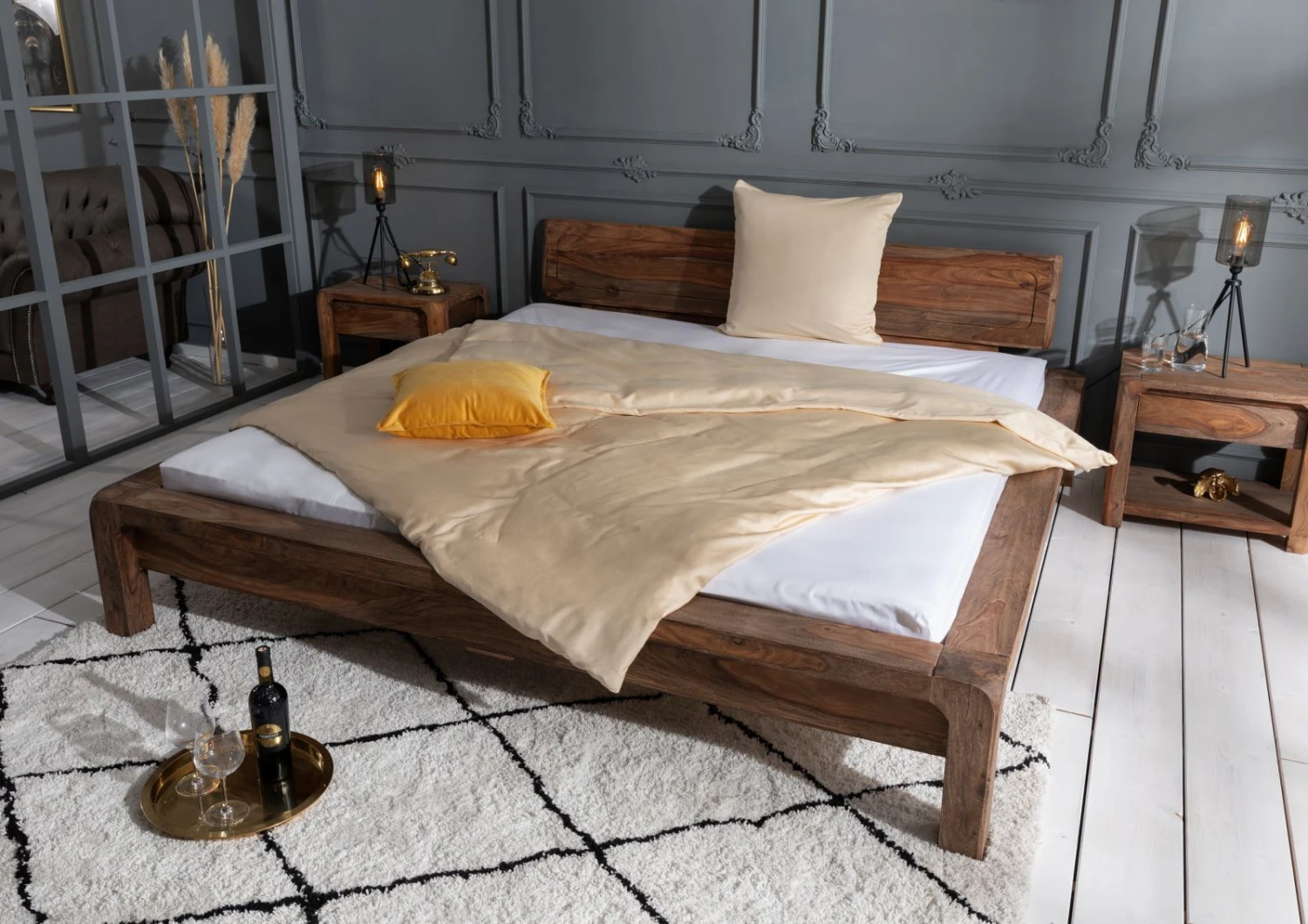 Lit Double 140x200 Palissandre Huilé Gris Taupe BUENO #013 2 Lit Double 140x200 Palissandre Huilé Gris Taupe BUENO #013 – Image 2