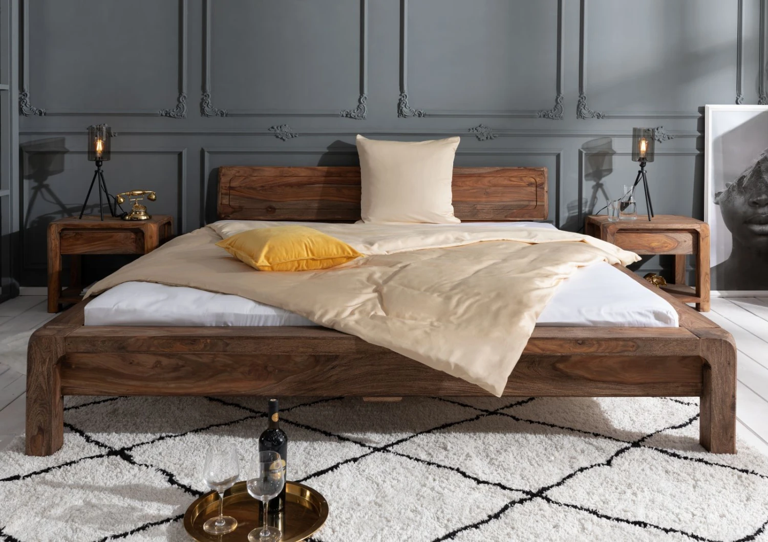 Lit Double 140x200 Palissandre Huilé Gris Taupe BUENO #013 3 Lit Double 140x200 Palissandre Huilé Gris Taupe BUENO #013 – Image 3