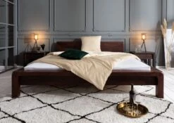 Lit Double 140x200 Acacia Laqué Tabac BUENO #033 -Massivmoebel24 09 634 679 0033 3