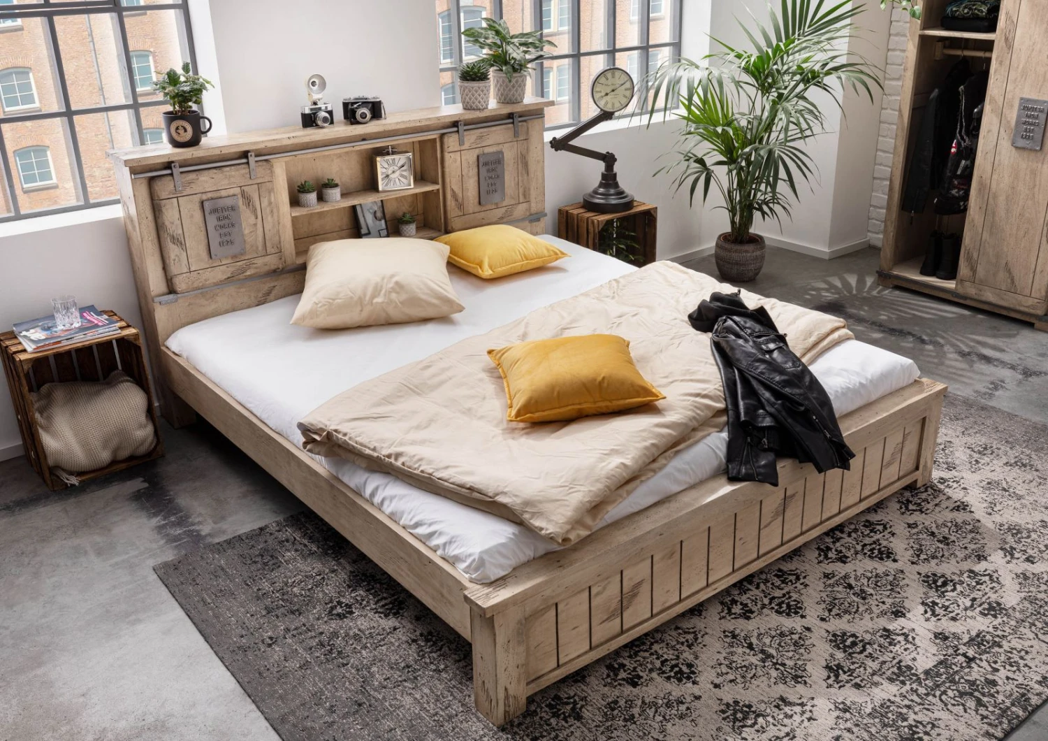 Lit Double 140x200 Manguier Laqué Whitewash RAILWAY #372 2 Lit Double 140x200 Manguier Laqué Whitewash RAILWAY #372 – Image 2