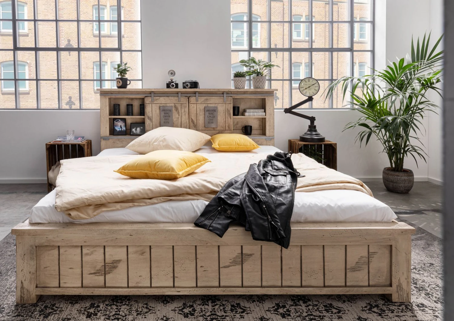 Lit Double 140x200 Manguier Laqué Whitewash RAILWAY #372 4 Lit Double 140x200 Manguier Laqué Whitewash RAILWAY #372 – Image 4