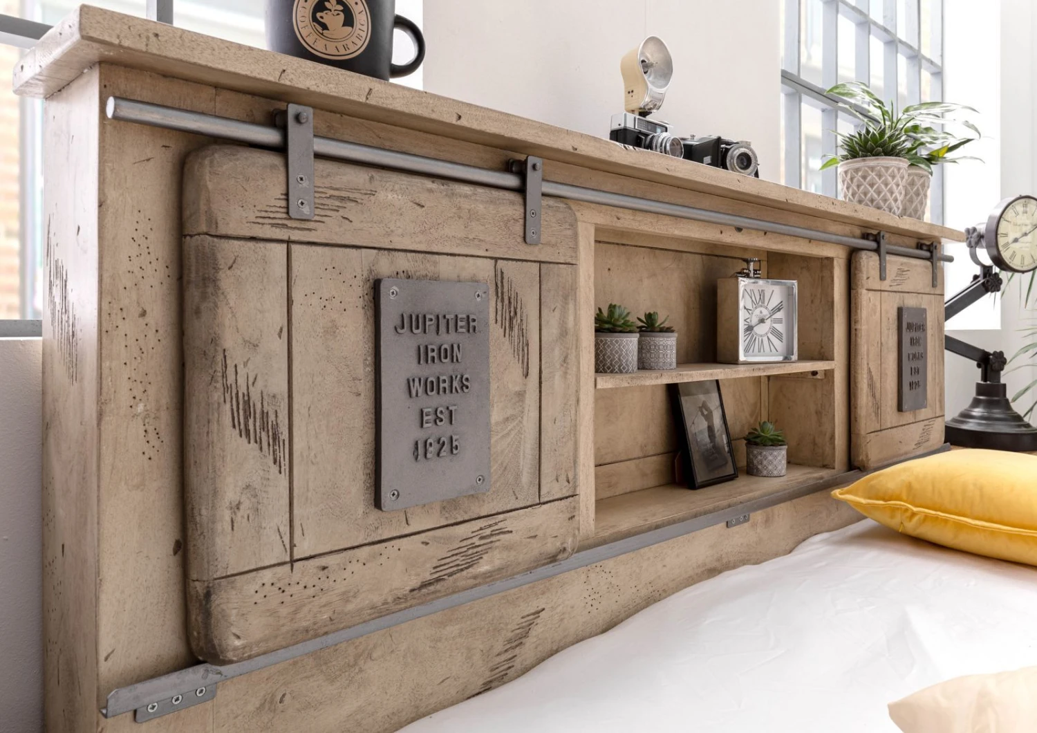 Lit Double 140x200 Manguier Laqué Whitewash RAILWAY #372 5 Lit Double 140x200 Manguier Laqué Whitewash RAILWAY #372 – Image 5