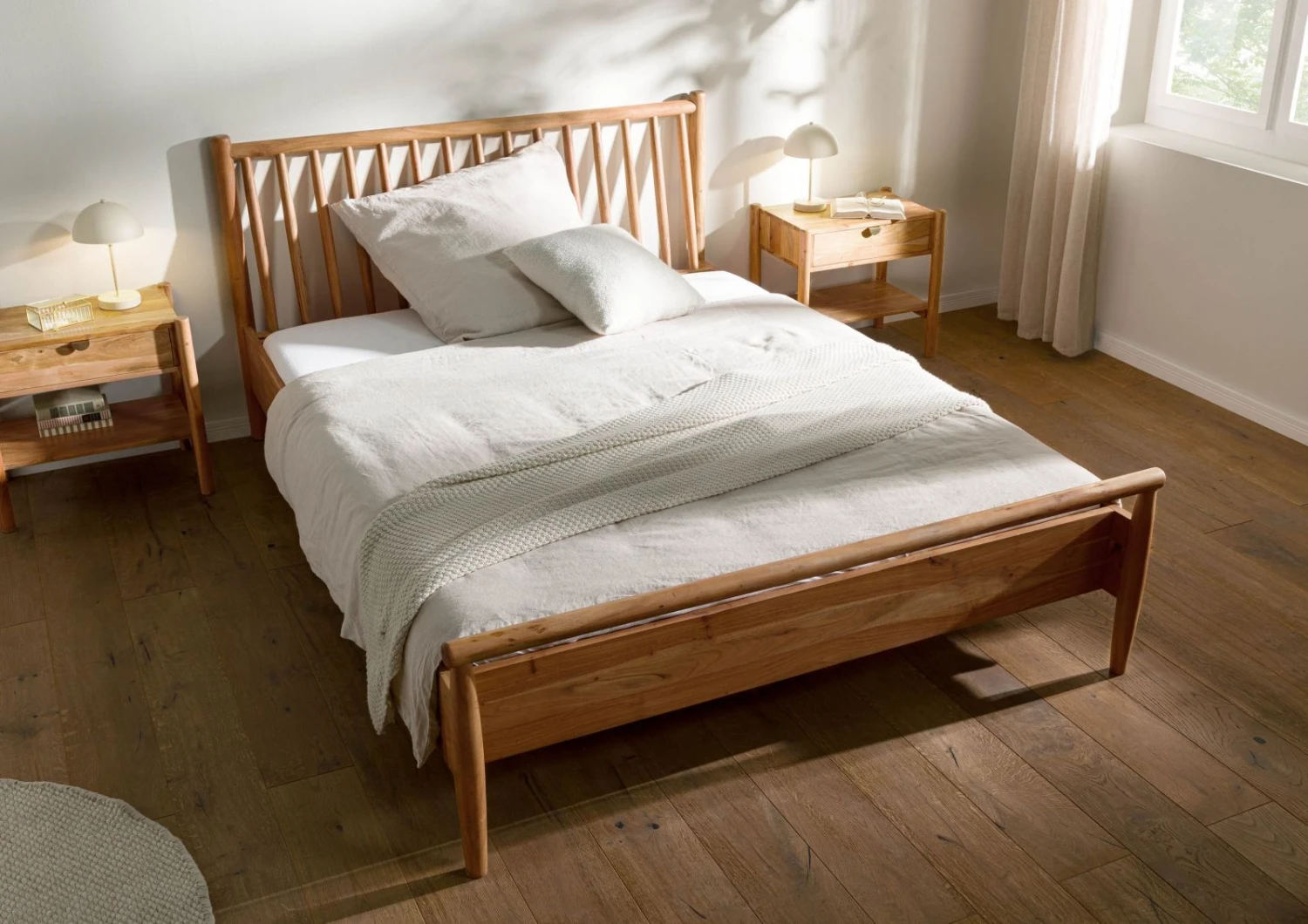 Lit Acacia 160x200 Naturel Laqué KOPENHAGEN #115 2 Lit Acacia 160x200 Naturel Laqué KOPENHAGEN #115 – Image 2