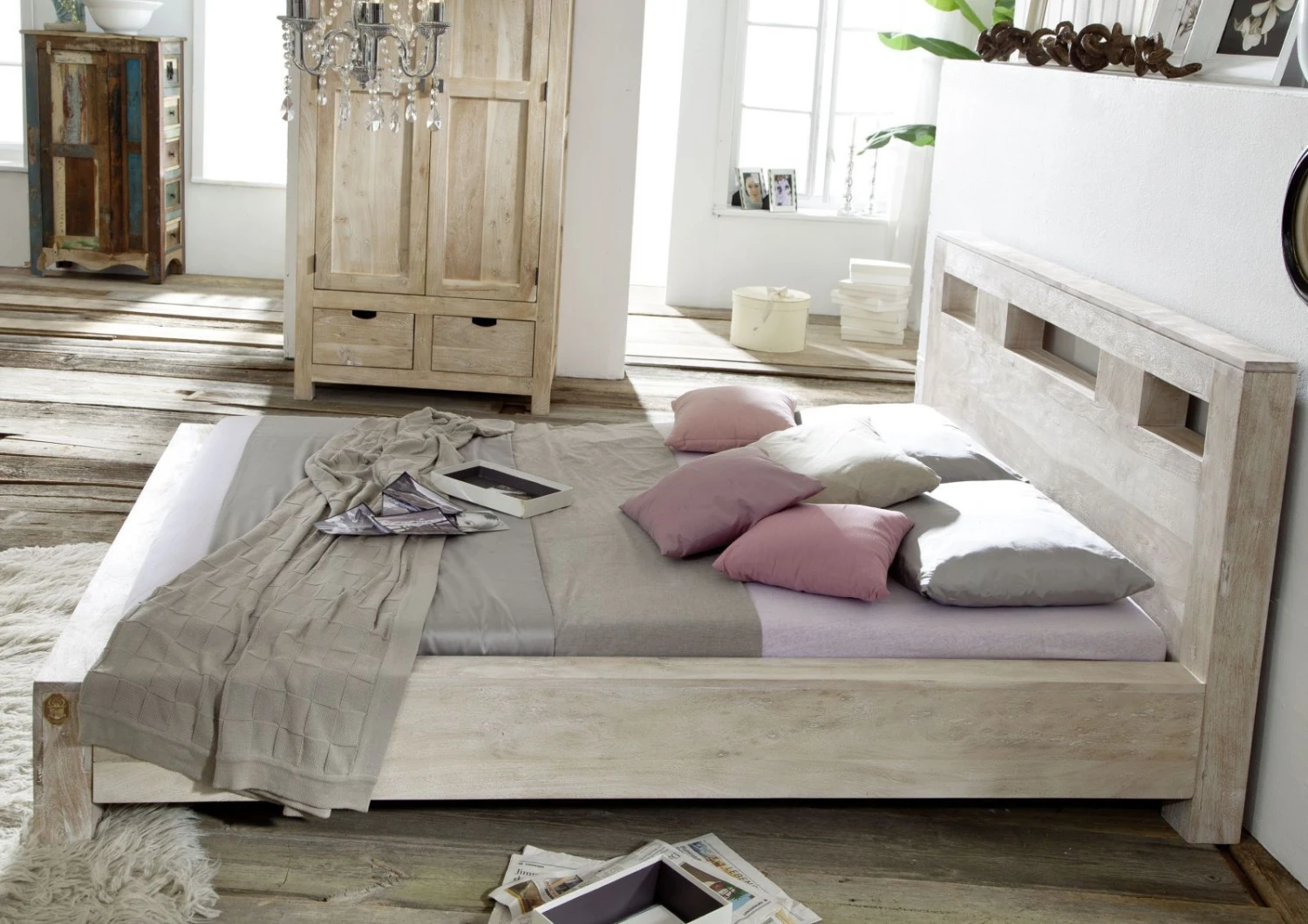 Lit Double 160x200 Acacia Blanchi Blanc NATURE WHITE #201 2 Lit Double 160x200 Acacia Blanchi Blanc NATURE WHITE #201 – Image 2