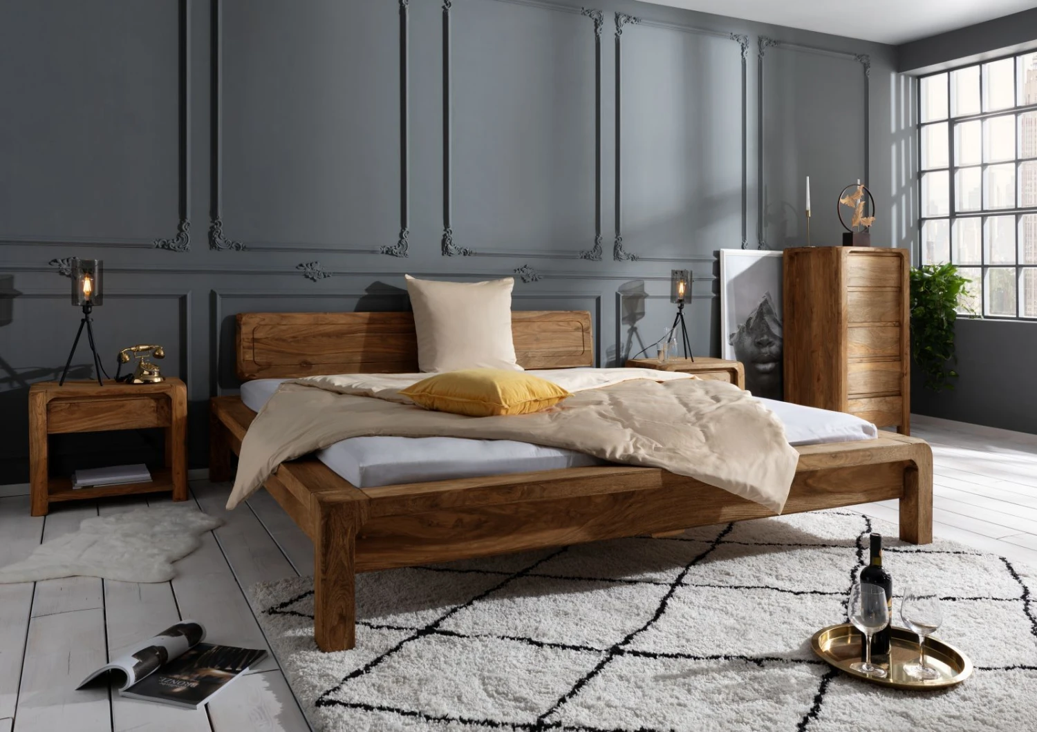 Lit Double 160x200 Palissandre Huilé Brun BUENO #003 1 Lit Double 160x200 Palissandre Huilé Brun BUENO #003