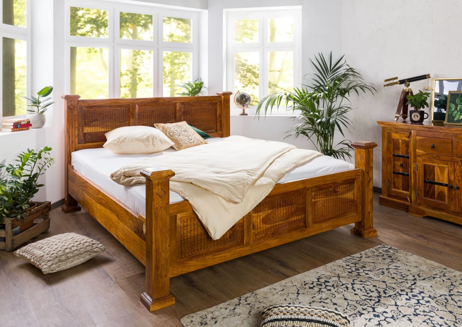 Lit Double 180x200 Acacia Laqué Miel OXFORD #0132 1 Lit Double 180x200 Acacia Laqué Miel OXFORD #0132