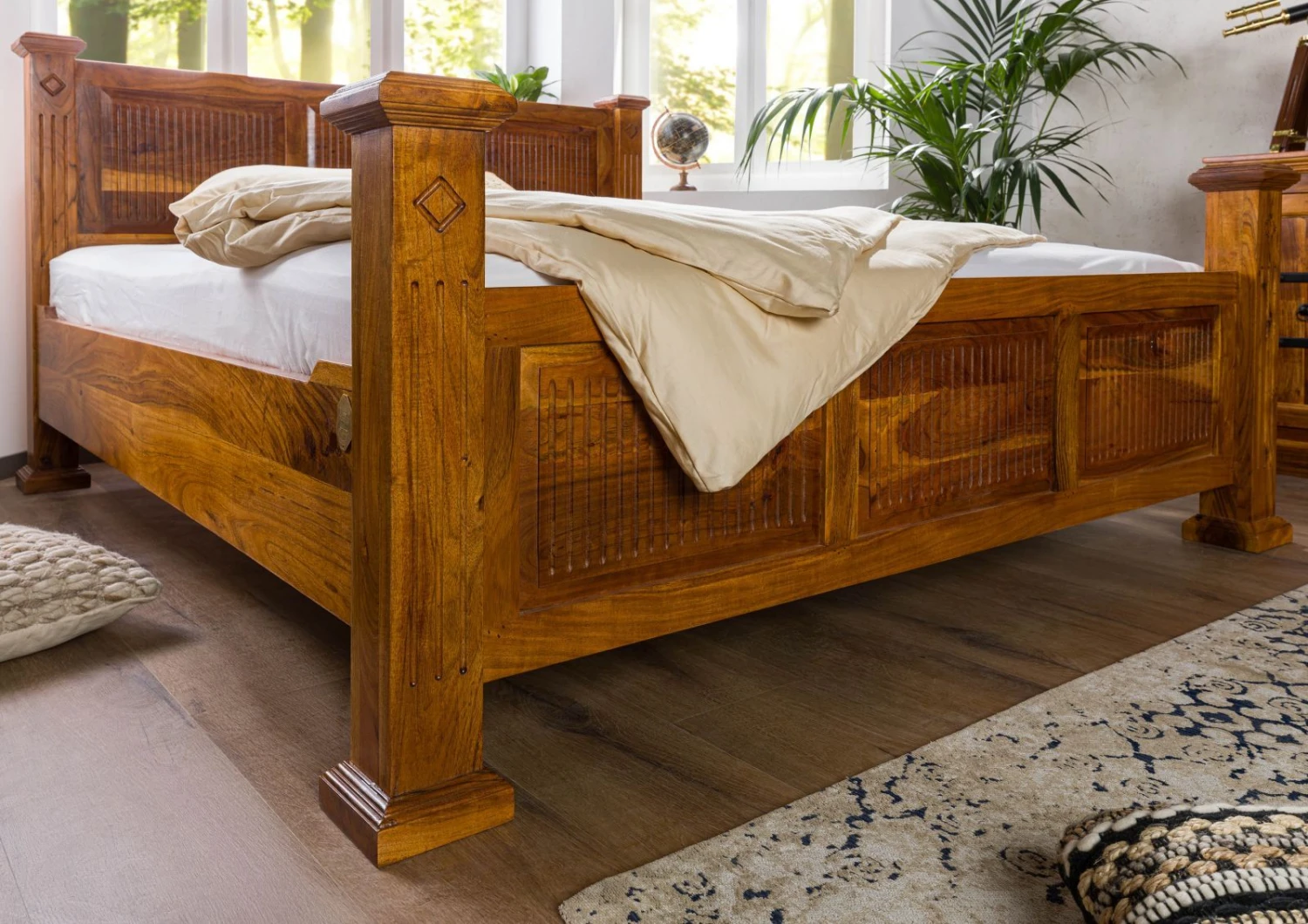 Lit Double 180x200 Acacia Laqué Miel OXFORD #0132 4 Lit Double 180x200 Acacia Laqué Miel OXFORD #0132 – Image 4