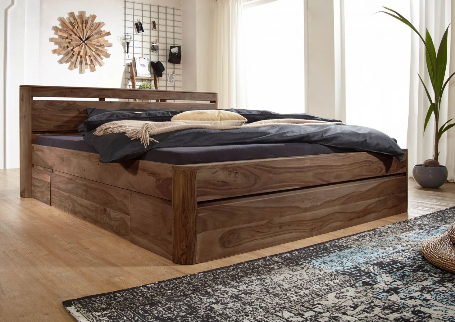 Lit Double Avec Tiroirs 180x200 Palissandre Teinté Smoked Cherry TORONTO #154 3 Lit Double Avec Tiroirs 180x200 Palissandre Teinté Smoked Cherry TORONTO #154 – Image 3