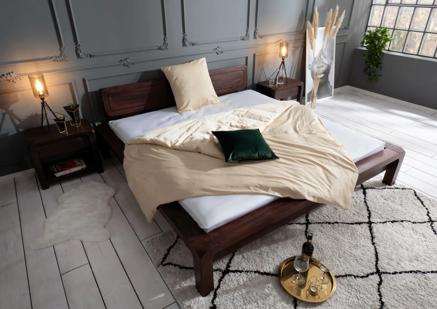 Lit Double 180x200 Acacia Laqué Tabac BUENO #030 2 Lit Double 180x200 Acacia Laqué Tabac BUENO #030 – Image 2