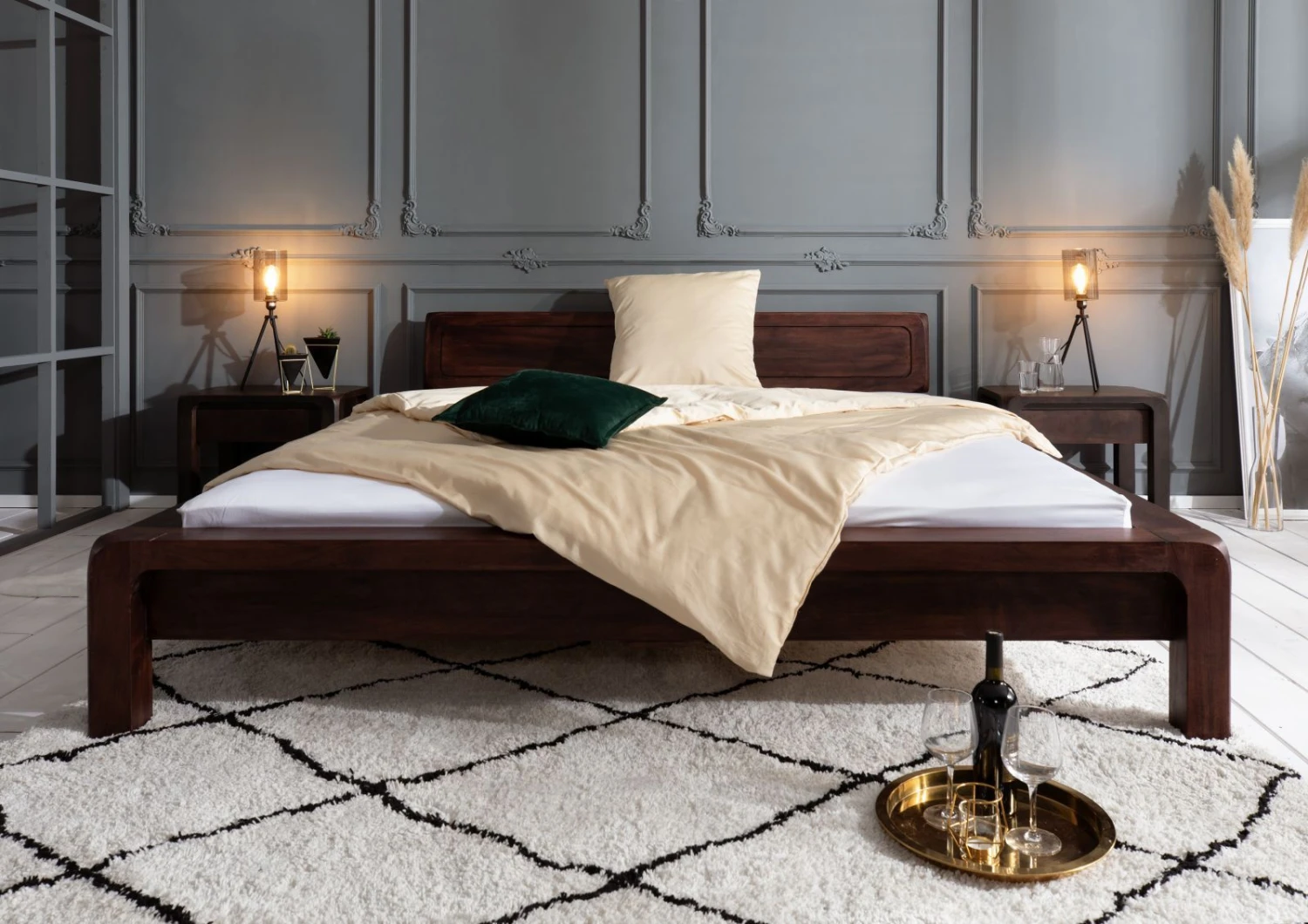 Lit Double 180x200 Acacia Laqué Tabac BUENO #030 3 Lit Double 180x200 Acacia Laqué Tabac BUENO #030 – Image 3