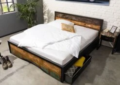 Lit Double Avec Tiroirs 180x200 Bois De Récupération Laqué Multicolore INDUSTRIAL #109 11 Lit Double Avec Tiroirs 180x200 Bois De Récupération Laqué Multicolore INDUSTRIAL #109 -Massivmoebel24 09 638 811 0109 4