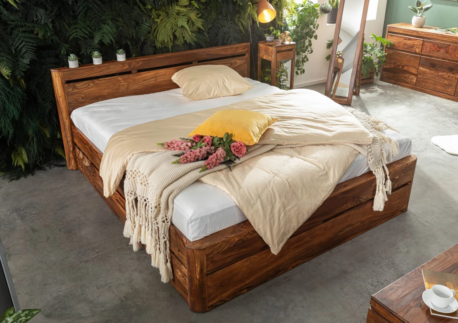 Lit Double Avec Tiroirs 200x200 Palissandre Ciré Noisette TORONTO #259 3 Lit Double Avec Tiroirs 200x200 Palissandre Ciré Noisette TORONTO #259 – Image 3