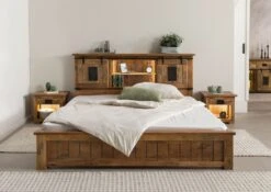 Lit En Bois De Manguier / Bois De Récupération 200x200 Naturel Laqué RAILWAY LUX #113