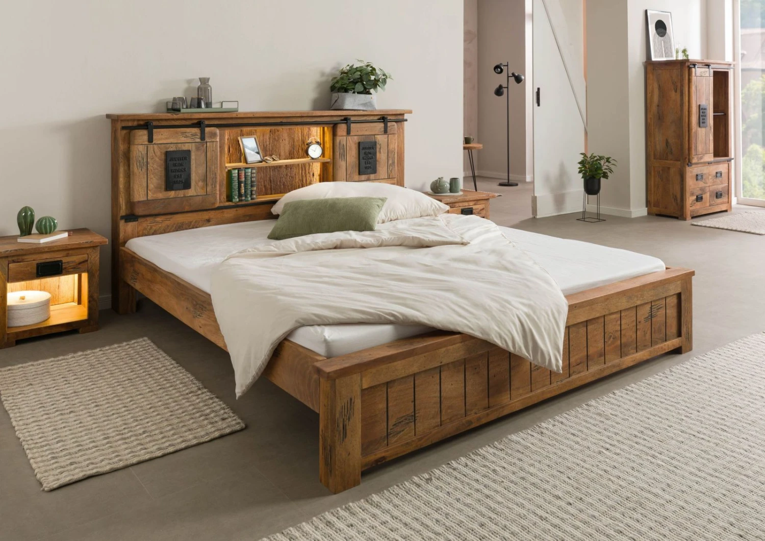 Lit En Bois De Manguier / Bois De Récupération 200x200 Naturel Laqué RAILWAY LUX #113 3 Lit En Bois De Manguier / Bois De Récupération 200x200 Naturel Laqué RAILWAY LUX #113 – Image 3