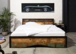 Lit Double Avec Tiroirs 200x200 Bois De Récupération Laqué Multicolore INDUSTRIAL #112 10 Lit Double Avec Tiroirs 200x200 Bois De Récupération Laqué Multicolore INDUSTRIAL #112 -Massivmoebel24 09 640 811 0112 3