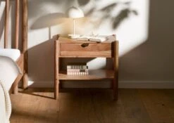 Table De Nuit Acacia 60x40x57 Naturel Laqué KOPENHAGEN #110