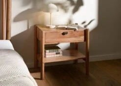 Table De Nuit Acacia 60x40x57 Naturel Laqué KOPENHAGEN #110 -Massivmoebel24 09 680 493 1010 03