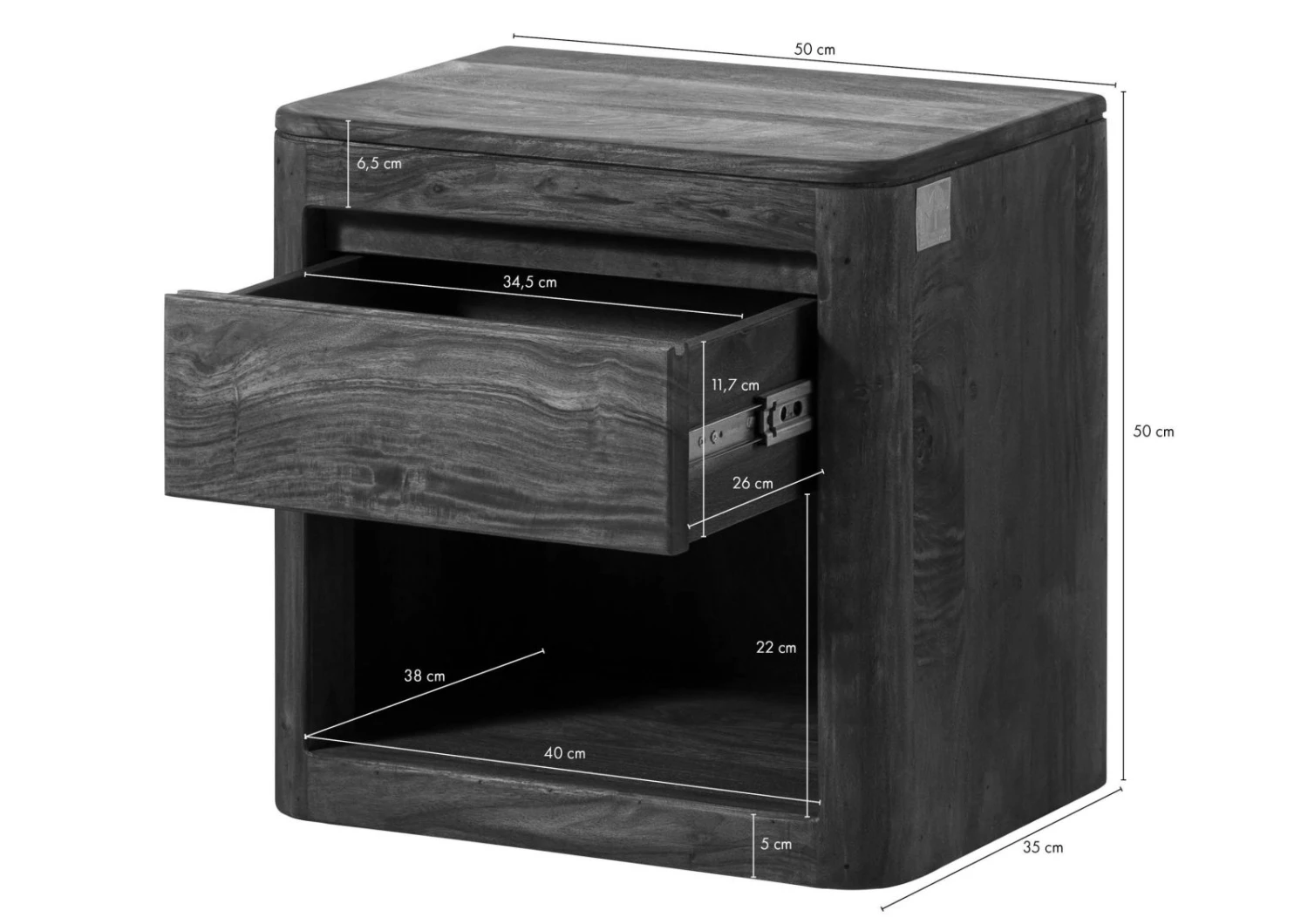 Table De Nuit Sheesham 50x35x50 Marron Foncé Teinté TORONTO #164 5 Table De Nuit Sheesham 50x35x50 Marron Foncé Teinté TORONTO #164 – Image 5