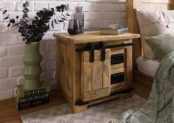 Table De Nuit En Bois De Manguier Laqué Brun Clair RAILWAY #1012