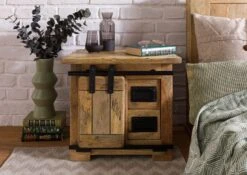 Table De Nuit En Bois De Manguier Laqué Brun Clair RAILWAY #1012 12 Table De Nuit En Bois De Manguier Laqué Brun Clair RAILWAY #1012 -Massivmoebel24 09 680 772 0112 03