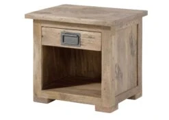 Table De Chevet En Bois De Manguier 50x40x45, Vernis Beige, RAILWAY #387 -Massivmoebel24 09 680 772 2087 09