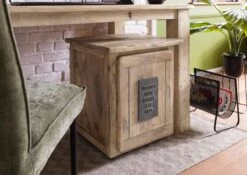 Caisson Roulant En Bois De Manguier 50x50x60, Vernis Beige, RAILWAY #3002