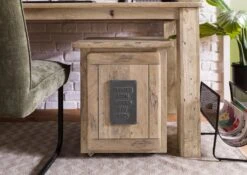 Caisson Roulant En Bois De Manguier 50x50x60, Vernis Beige, RAILWAY #3002 -Massivmoebel24 09 680 772 2102 03