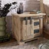 Table De Chevet En Bois De Manguier 50x40x45, Vernis Beige, RAILWAY #3012