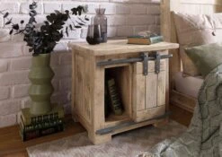 Table De Chevet En Bois De Manguier 50x40x45, Vernis Beige, RAILWAY #3012 -Massivmoebel24 09 680 772 2112 04