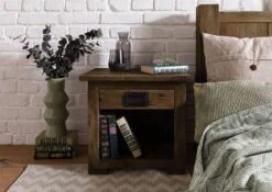 Table De Nuit En Bois De Manguier Laqué Marron RAILWAY #387 -Massivmoebel24 09 680 772 3087 03