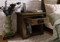 Table De Nuit En Bois De Manguier Laqué Marron RAILWAY #387 -Massivmoebel24 09 680 772 3087 04