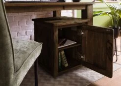 Table De Nuit En Bois De Manguier Laqué Marron RAILWAY #3002 13 Table De Nuit En Bois De Manguier Laqué Marron RAILWAY #3002 -Massivmoebel24 09 680 772 3102 04