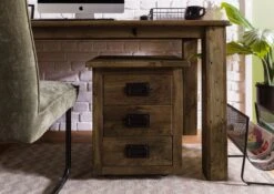 Table De Nuit En Bois De Manguier Laqué Marron RAILWAY #3003 -Massivmoebel24 09 680 772 3103 03